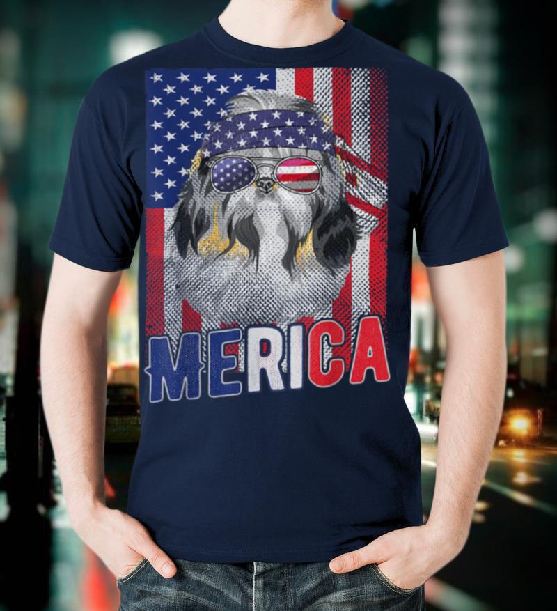 Shih Tzu Merica USA American Flag Patriotic Boys 4th Of July T-Shirt