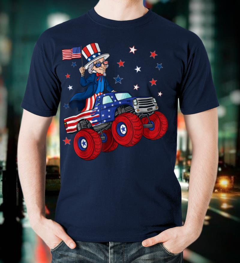 Uncle Sam Riding Monster Truck 4th Of July Funny Boys Kids T-Shirt