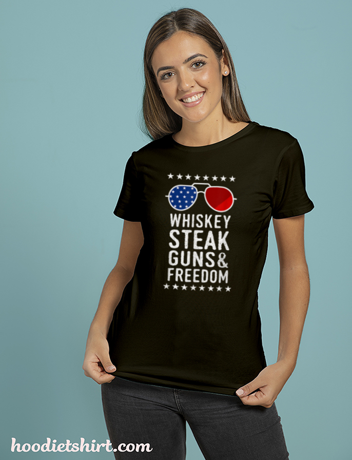 Whiskey Steak Guns And Freedom Veteran US Flag 4th Of July T-Shirt