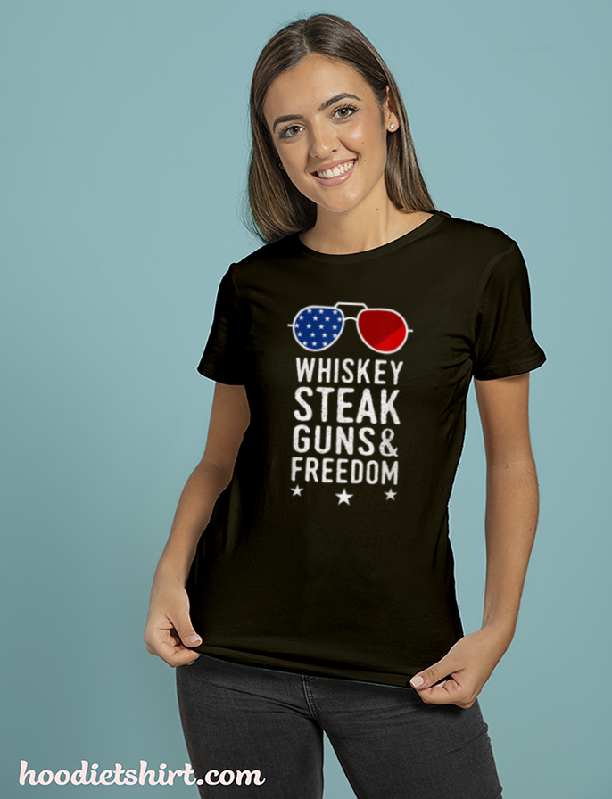 Whiskey Steak Guns And Freedom Veteran US Flag 4th Of July T Shirt