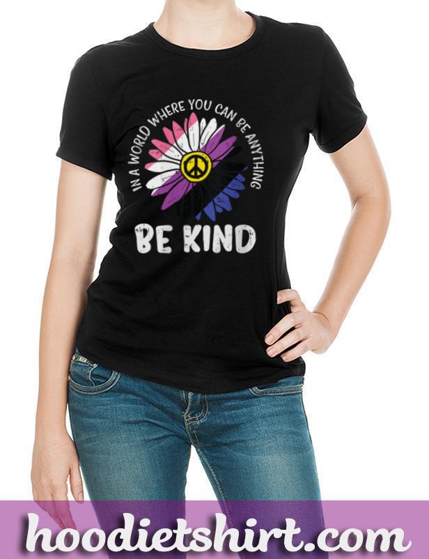 Womens Be Kind Genderfluid Daisy Peace Hippie Pride Flag LGBT Gift V Neck T-Shirt