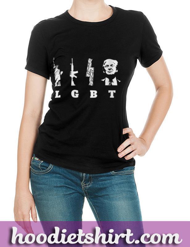 Womens LGBT Liberty Guns Bacon Trump Funny Shirt V Neck T Shirt