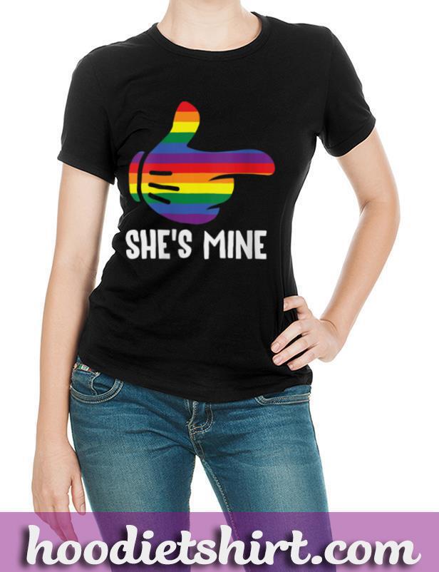 Womens She's Mine Lesbian Couple Rainbow LGBT Pride Matching Funny V Neck T-Shirt