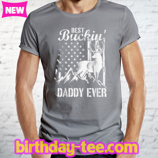 Mens Best Buckin' Daddy Ever American Flag Deer Mountain Hunting T Shirt