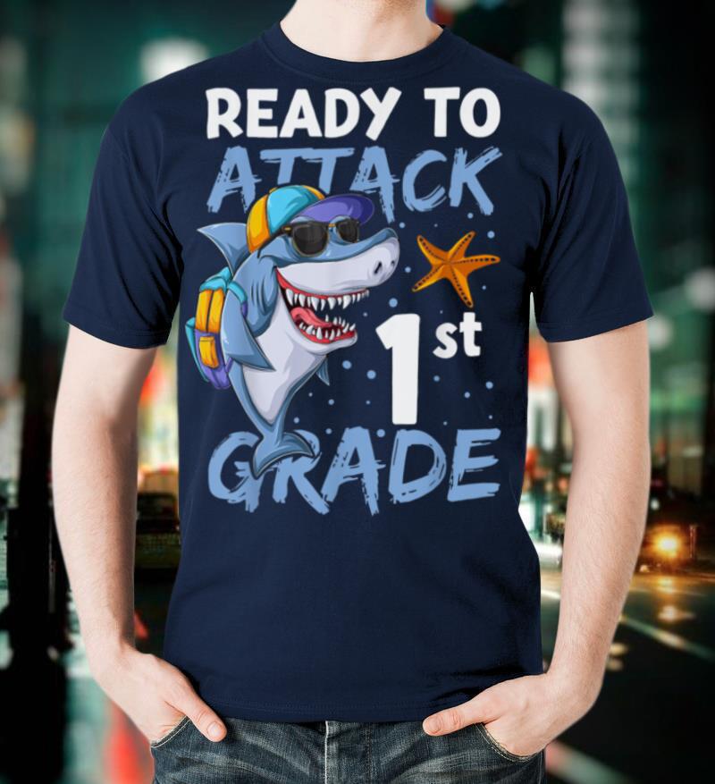 Ready To Attack 1st Grade Apparel, Back To School Shark Boys T Shirt