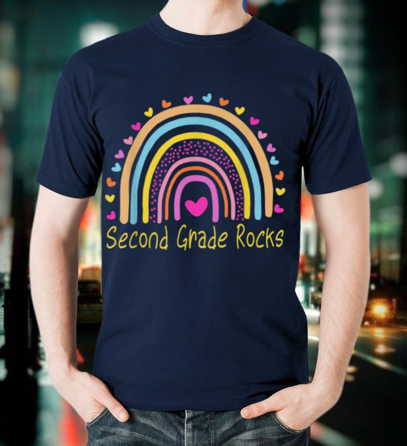 Second Grade Rocks Teacher Rainbow T Shirt