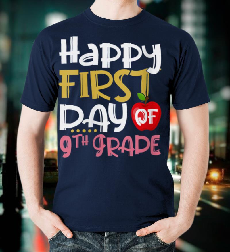 Womens Happy First Day of 9th Grade Teacher Student Back To School V Neck T-Shirt