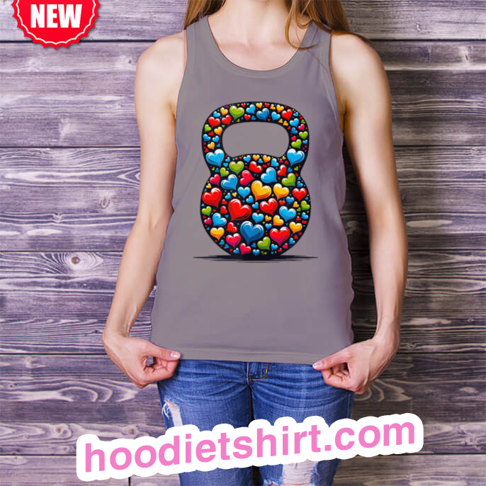 Colorful Heart Kettlebell Valentine's Motivational Fitness T-Shirt