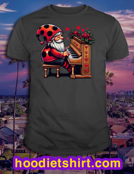Funny Cute Ladybug Gnome For Valentine's Gnome Playing Piano Long Sleeve T-Shirt