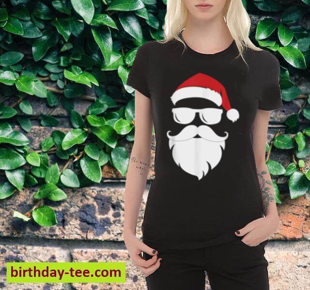 Santa Claus Face Sunglasses with Hat Beard Christmas Funny T-Shirt