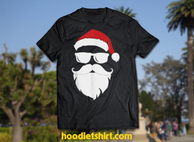 Santa Claus Face Sunglasses with Hat Beard Christmas Funny T-Shirt