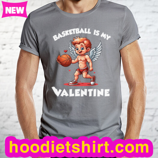 Valentine's Day Basketball Lovers Funny Cupid Dribbling Cute Long Sleeve T-Shirt