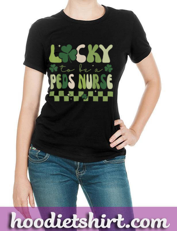 Lucky To Be A Peds Nurse Groovy Retro St Patrick's Day T Shirt