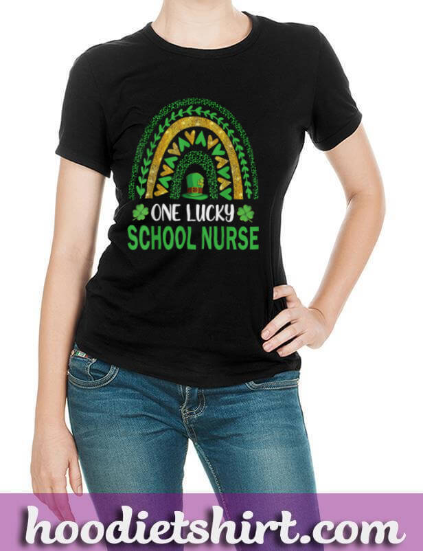 One Lucky School Nurse St Patricks Day Shamrock Rainbow T Shirt