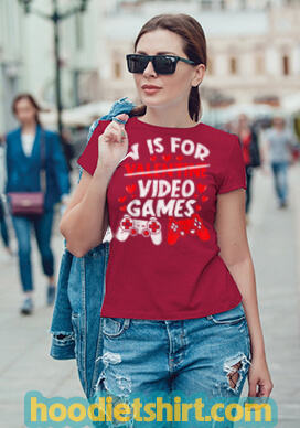 V Is For Video Games Funny Valentines Day Gamer Boy Men Gift T Shirt